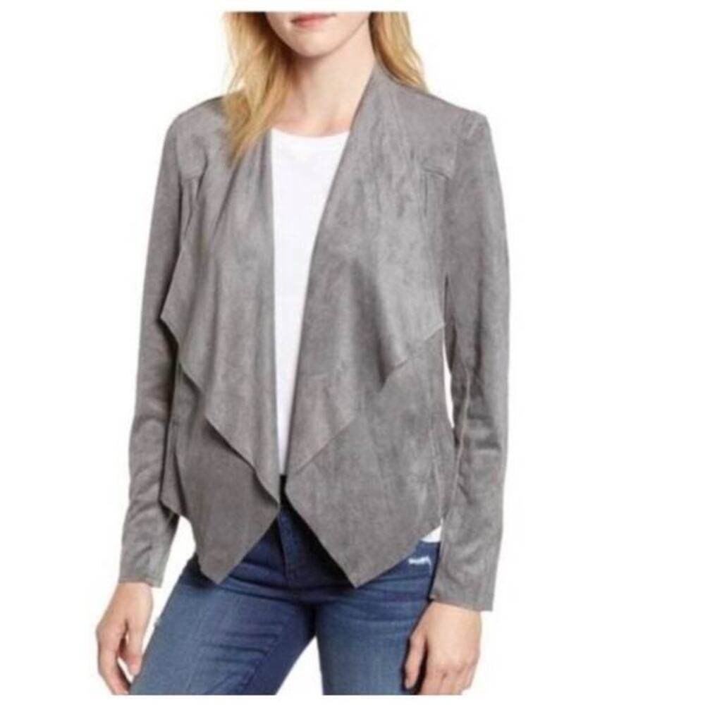 KUT from the Kloth Grey Faux Suede Drape Front Waterfall Jacket XS K125031